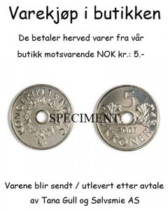 Bezahlung im Geschäft kr 5.-