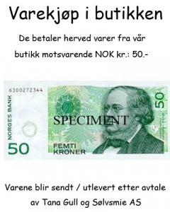Varekjøp i butikken kr 50.-