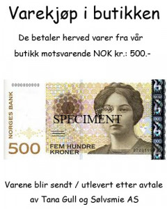 Varekjøp i butikken kr 500.-